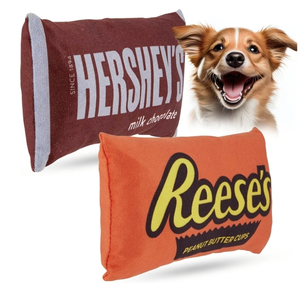 Hersheys/Reeses Squeaker Plush Dog Toy 2 Pack
